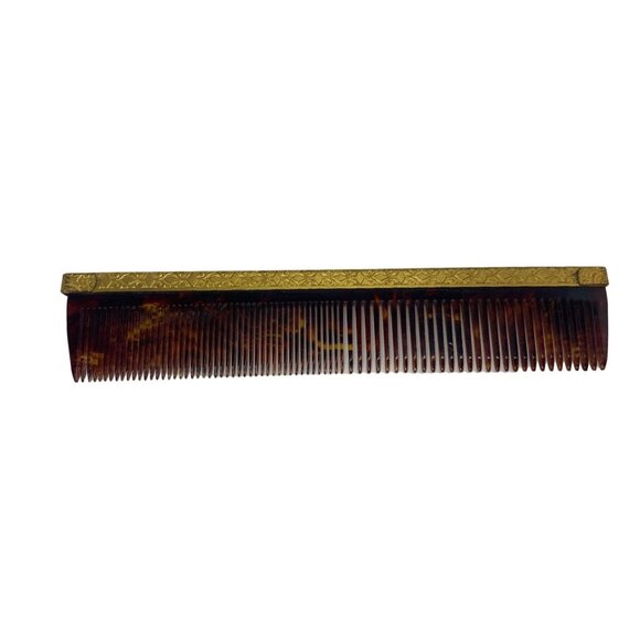 Vintage Ornate Tortoiseshell & Gold Tone Comb - Picture 3 of 4